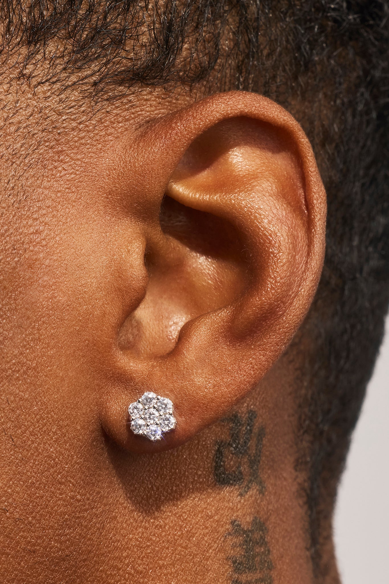 Iced Floral Cluster Stud Earrings - 7mm - White